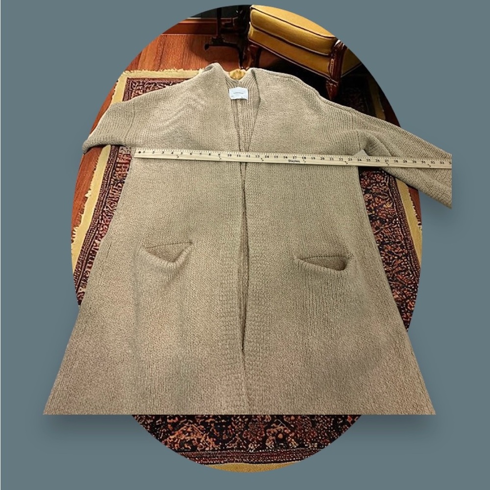 Anthropologie Long Line Knit Open Cardigan Sweater. Beige. Size: M 
(Oversized) - Picture 9 of 11